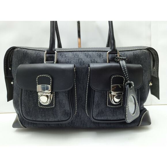 Dooney & Bourke Black Canvas DB Printed Pockets Zipper Satchel Bag w/ Wallet - Picture 5 of 14